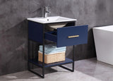 24 Blue Finish Sink Vanity With Black Metal Frame-Pvc
