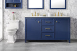 60 Blue Finish Double Sink Vanity Cabinet With Carrara White Top