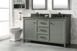 60 Pewter Green Finish Double Sink Vanity Cabinet With Blue Lime Stone Top