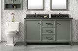 60 Pewter Green Finish Double Sink Vanity Cabinet With Blue Lime Stone Top
