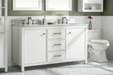 60 White Finish Double Sink Vanity Cabinet With Carrara White Top