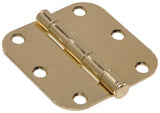 Hillman Group 851245 0.625 x 3.5 in. Carded Round Corner Residential Door Hinges Brass Plated
