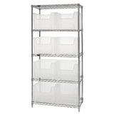 Bin Wire Shelving System, 36W X 18D X 74H, 800 Lbs Load Capacity Per Shelf, Includes: (5) Shelves And (8) Qgh800 Clear Bins, Chr