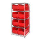 Bin Wire Shelving System, 36W X 36D X 74H, 800 Lbs Load Capacity Per Shelf, Includes: (5) Shelves And (8) Qus993 Red Bins, Chrom