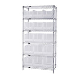 Bin Wire Shelving System, 36L X 18D X 74H, 800 Lbs Load Capacity Per Shelf, Includes: (6) Shelves And (15) Qus260 Red Containers