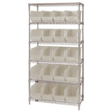 Bin Wire Shelving System, 36L X 18D X 74H, 800 Lbs Load Capacity Per Shelf, Includes: (6) Shelves And (20) Qus265 Ivory Containe