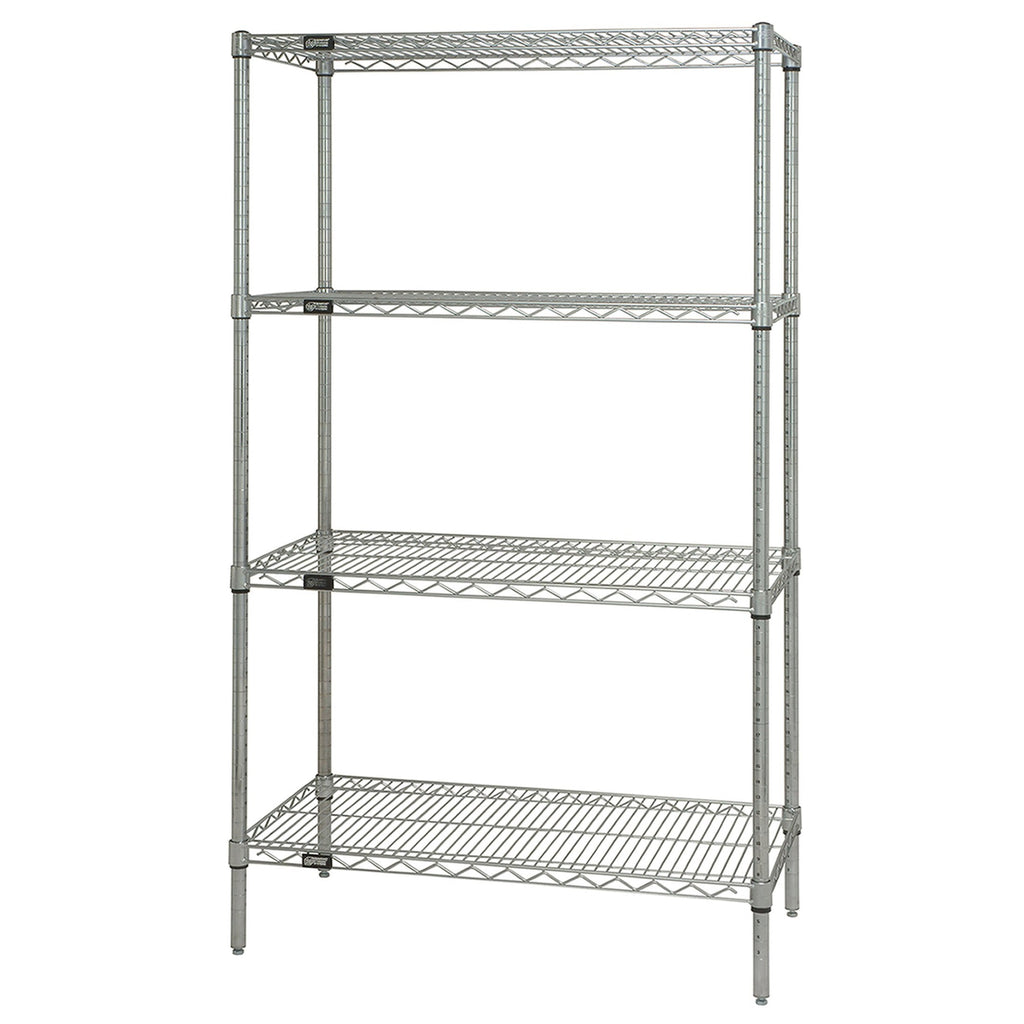 Wire Shelving Starter Kit, 72W X 24D X 63H, 600 - 800 Lb. Capacity, Includes (4) Wire Shelves And (4) Posts, Chrome Plated Finis