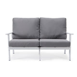 Leisuremod Walbrooke Modern Outdoor Patio Loveseat With White Aluminum Frame And Removable Cushions For Patio And Backyard Garde