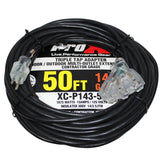 50 Ft. 120 Vac Nema 15 Extension Power Cord 14 Awg - 3 Tap Female Outlets