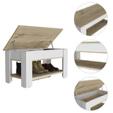 Tuhome Austin Storage Table, Internal Storage, One Flexible Table Shelf, Four Legs, Low Shelf-Light Oak/White, For Bedroom