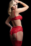 3 Pc Boyshort With Underwire Bra and Stockings One Size Red