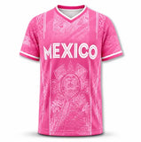 Men’s Light Pink Aztec Sun Stone V-Neck T-Shirt – Mexican Culture Graphic Tee, Pastel Heritage Sportswear