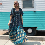 Aanya Adjustable Long Kaftan Dress – Boho Maxi Kaftan Made from Reclaimed Sari
