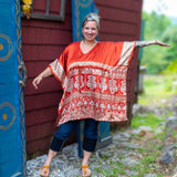 Aanya Adjustable Short Kaftan – Boho Kaftan Tunic Made from Reclaimed Sari