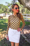Alyssa Mesh Top- Purple/Yellow Checkered
