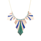 Art Deco Colorful Inlaid Golden Statement Necklace