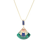 Art Deco Colorful Inlay Golden Pendant Necklace