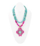 Barcelona Pink Agate Cross Golden Pendant Necklace