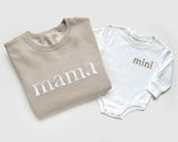 Mama, Dad and Mini Matching Custom Embroidered Sweatshirts and Bodysuits