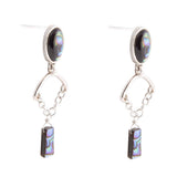 Blue Abalone Drop Chain Sterling Silver Earrings
