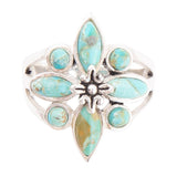Floral Blue Turquoise and Sterling Silver Statement Ring