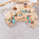 Blue Turquoise and White Pearl Multi Charm Golden Charm Earrings