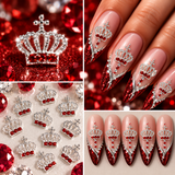 Queen - Nail Charms 10pc - #346 Silver Red Crystal Crowns