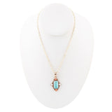 Champs Blue Turquoise and Orange Coral Golden Pendant Necklace