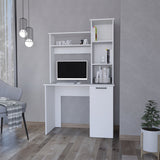 Rumford Computer Desk with Hutch and 3-Tier Storage Shelves, White
