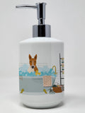 NEW Red White Bull Terrier in Bathtub Ceramic Soap Dispenser Hand Soap Dispenser Pump Bottles for Bathroom Kitchen, Empty Refill