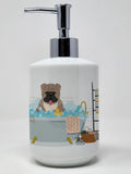 Grey Brindle English Bulldog in Bathtub Ceramic Soap Dispenser Hand Soap Dispenser Pump Bottles for Bathroom Kitchen, Empty Refi