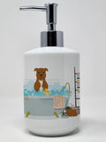NEW Brown Staffordshire Bull Terrier in Bathtub Ceramic Soap Dispenser Hand Soap Dispenser Pump Bottles for Bathroom Kitchen, Em