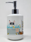 Piebald French Bulldog in Bathtub Ceramic Soap Dispenser Hand Soap Dispenser Pump Bottles for Bathroom Kitchen, Empty Refillable