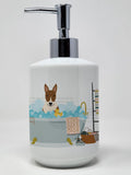 NEW Brindle Bull Terrier in Bathtub Ceramic Soap Dispenser Hand Soap Dispenser Pump Bottles for Bathroom Kitchen, Empty Refillab