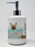 Cream French Bulldog in Bathtub Ceramic Soap Dispenser Hand Soap Dispenser Pump Bottles for Bathroom Kitchen, Empty Refillable L