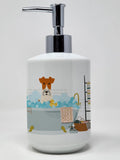 Wire Fox Terrier in Bathtub Ceramic Soap Dispenser Hand Soap Dispenser Pump Bottles for Bathroom Kitchen, Empty Refillable Liqui