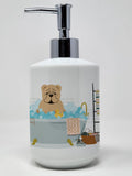 Fawn English Bulldog in Bathtub Ceramic Soap Dispenser Hand Soap Dispenser Pump Bottles for Bathroom Kitchen, Empty Refillable L