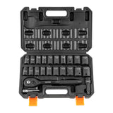 VEVOR 1/2 Drive Impact Socket Set, 23 Piece Socket Set SAE (7/16 -1)& Metric (13-24mm)6 Point Cr-V Alloy Steel for Auto Repair w