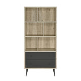 3-shelf Engineered Wood Bookcase with 2 Drawers in Antique Pine and Grey