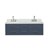 Blue Double Bath Vanity 60 in. W x 22 in. D, White Quartz Top, and Faucet Set