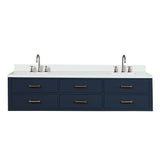 Blue Double Bath Vanity 80 in. W x 22 in. D, White Quartz Top, and Faucet Set