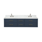 Blue Double Bath Vanity 72 in. W x 22 in. D, Carrara Marble Top, and Faucet Set
