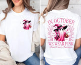 In October We Wear Pink Ghost Graphic Tee - Cute Halloween Breast Cancer Awareness Ribbon Cotton Unisex T-Shirt