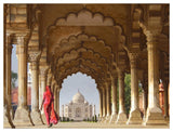 Woman In Traditional Sari Walking Towards Taj Mahal-Paper Art-50,,X38,,