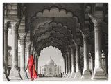 Woman In Traditional Sari Walking Towards Taj Mahal (Bw)-Paper Art-42,,X32,,