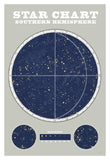 Southern Star Chart Blue Gray -Paper Art-14X20