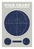 Southern Star Chart Blue Gray -Paper Art-18X26