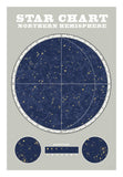 Northern Star Chart Blue Gray -Paper Art-18X26