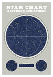 Northern Star Chart Blue Gray -Paper Art-22X32