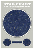 Northern Star Chart Blue Gray -Paper Art-42X62
